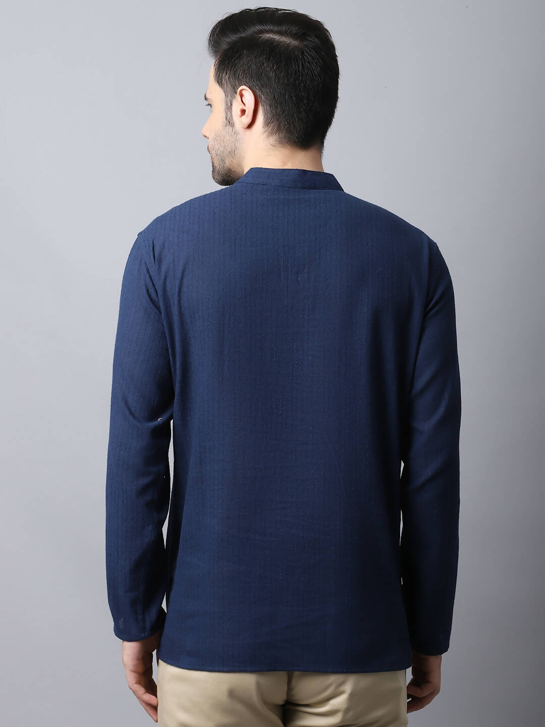 Even Apparels Navy Pure Cotton Men's Kurta With Band Collar | Swadesiicart