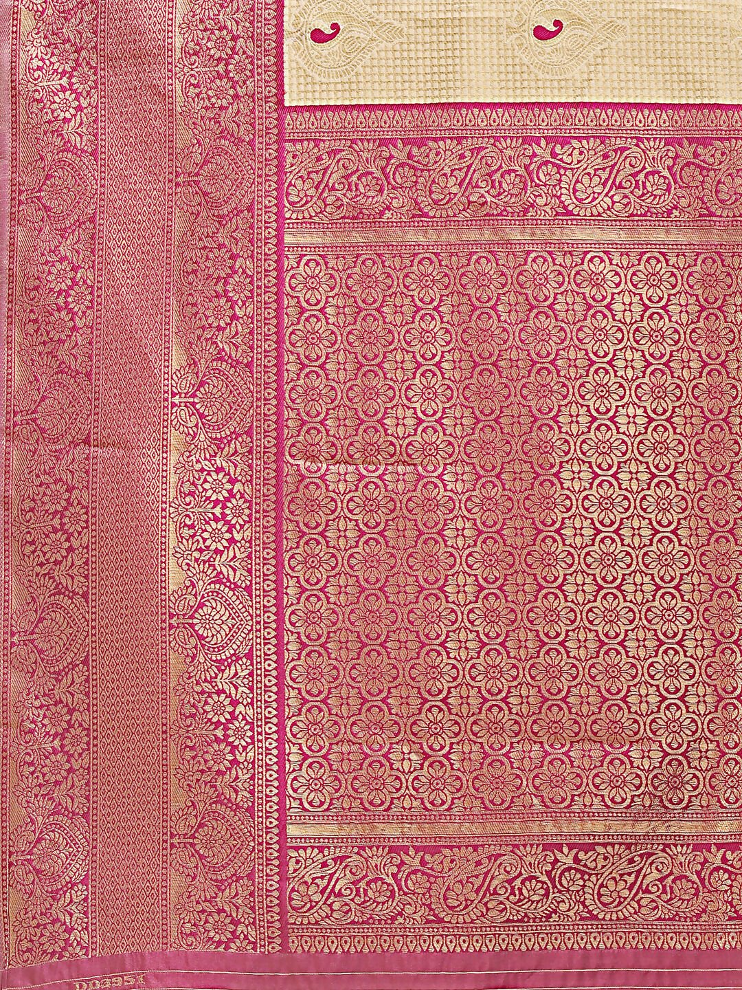 Astita Aura Silk Cream Magenta Banarasi Silk Saree | Swadesiicart