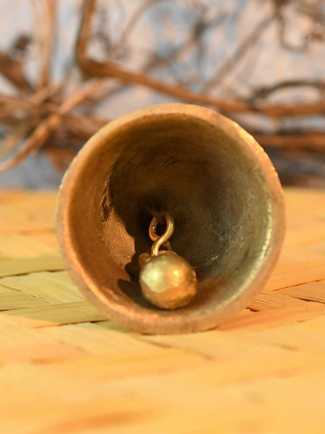 CraftVatika Gold-Toned Brass Hand Held Pooja Bell | Swadesiicart
