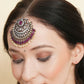 Oversized Diamond & Maroon Stone Maang Tikka- Ruby Raang | Swadesiicart