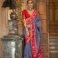 Navy Blue Banarasi Weaving, Ultra Aqua Finish, Zari Work Banarasi Silk Saree - Rath Kunti - Swadesiicart
