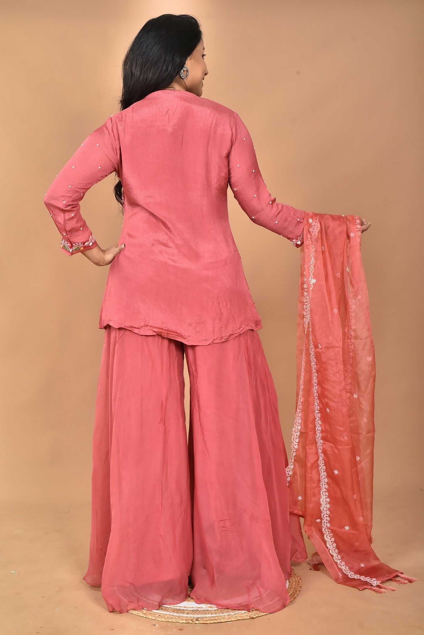 Morchari Women And Hand Embroidery Palazzo Set-Rust - Swadesiicart
