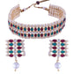 Gold-Polished Traditional Peach Pearl & Kundan Studded Choker Necklace Jewellery Set For Women/Girls - Wahe Jewels - Swadesiicart