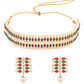 Gold-Polished Traditional Peach Pearl & Kundan Studded Choker Necklace Jewellery Set For Women/Girls - Wahe Jewels - Swadesiicart
