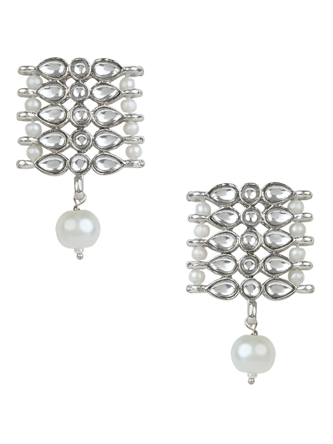 Gold-Polished Silver Plated Traditional Silver Pearl & Kundan Studded Choker Necklace Jewellery Set For Women/Girls - Wahe Jewels - Swadesiicart