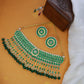 Gold-Polished Traditional Kundan & Pearl Studded Choker Necklace Set For Women/Girls - Wahe Jewels - Swadesiicart