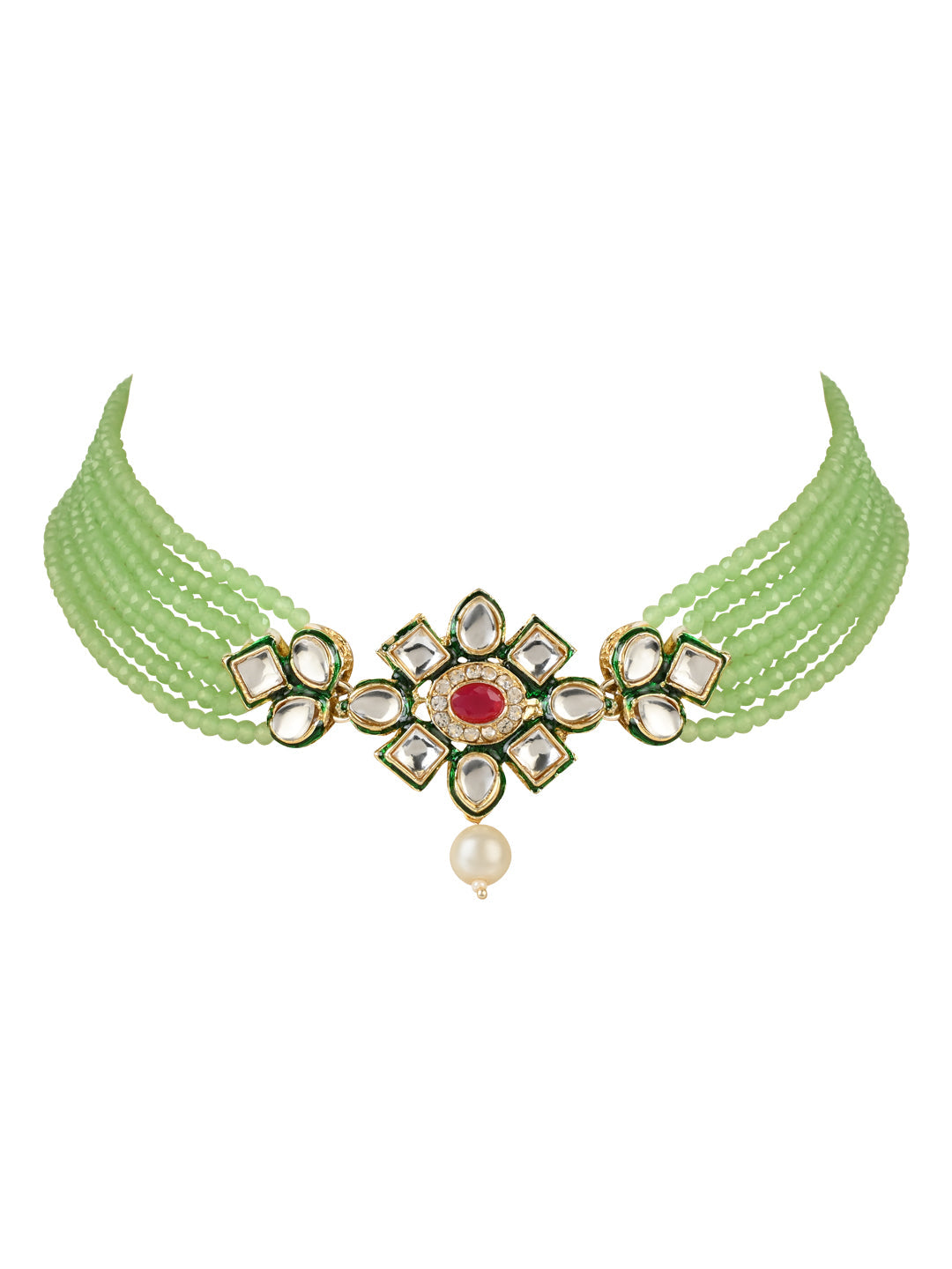 Gold-Polished Traditional Choker Set Glided With Kundan & Beads For Women/Girls - Wahe Jewels - Swadesiicart