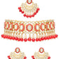 Gold-Polished Traditional Handcrafted Mirror And Pearl Work Choker Necklace Jewellery With Chandbali Earrings & Maang Tikka Set For Women & Girls - Wahe Jewels - Swadesiicart