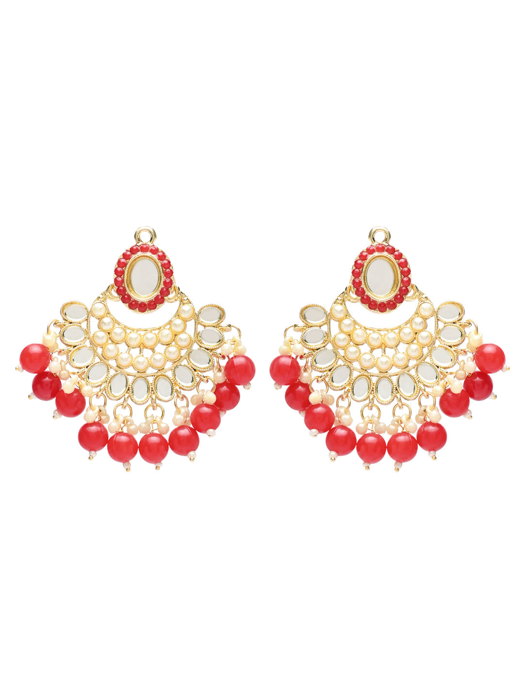 Gold-Polished Traditional Handcrafted Mirror And Pearl Work Choker Necklace Jewellery With Chandbali Earrings & Maang Tikka Set For Women & Girls - Wahe Jewels - Swadesiicart