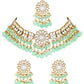 Gold-Polished Traditional Kundan Studded Mint Pearl Hanging Choker Necklace Jewellery Set With Earrings & Maang Tikka For Women & Girls - Wahe Jewels - Swadesiicart