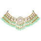 Gold-Polished Traditional Kundan Studded Mint Pearl Hanging Choker Necklace Jewellery Set With Earrings & Maang Tikka For Women & Girls - Wahe Jewels - Swadesiicart