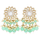 Gold-Polished Traditional Kundan Studded Mint Pearl Hanging Choker Necklace Jewellery Set With Earrings & Maang Tikka For Women & Girls - Wahe Jewels - Swadesiicart
