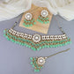 Gold-Polished Traditional Kundan Studded Mint Pearl Hanging Choker Necklace Jewellery Set With Earrings & Maang Tikka For Women & Girls - Wahe Jewels - Swadesiicart