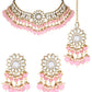 Gold-Polished Traditional Kundan Studded Pink Pearl Hanging Choker Necklace Jewellery Set With Earrings & Maang Tikka For Women & Girls - Wahe Jewels - Swadesiicart