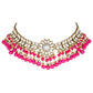 Gold-Polished Traditional Kundan Studded Pearl Hanging Choker Necklace Jewellery Set With Earrings & Maang Tikka For Women & Girls - Wahe Jewels - Swadesiicart