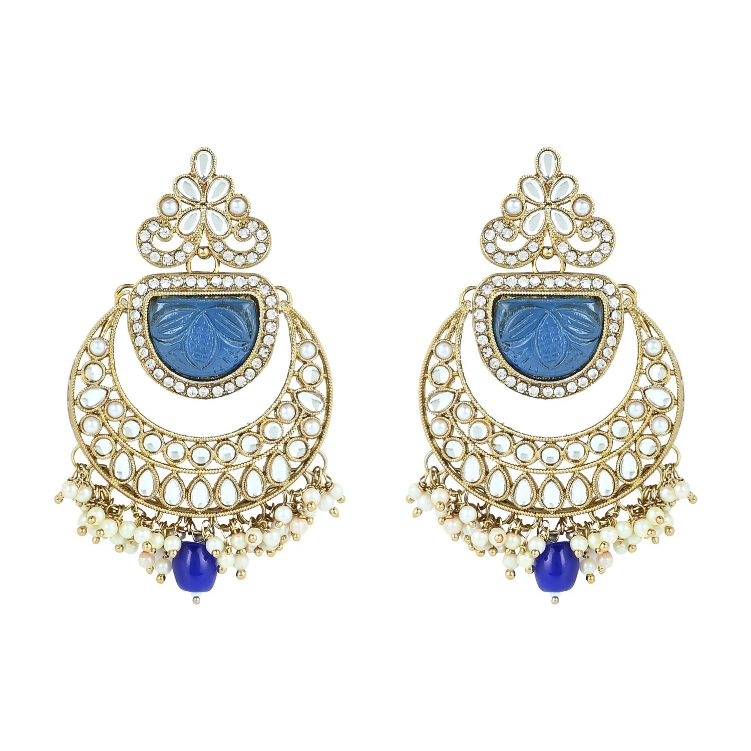 Gold-Polished Traditional Pearl Kundan & Stone Studded Jewellery Necklace Set with Maang Tikka for Women - Wahe Jewels - Swadesiicart