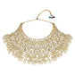 Gold-Polished Traditional Pearl Kundan Studded Floral Bridal Choker Necklace With Earring Maang Tikka & Finger Ring Set For Women And Girls - Wahe Jewels - Swadesiicart