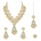 Gold-Polished Traditional Pearl Kundan Meenakari Floral Necklace With Earring Maang Tikka & Finger Ring Set For Women And Girls - Wahe Jewels - Swadesiicart