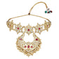 Gold-Polished Traditional Handcrafted Stone Studded Pearl Choker Necklace Jewellery Set With Earrings & Finger ring For Women And Girls - Wahe Jewels - Swadesiicart