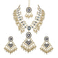 Gold-Polished Traditional Pearl Kundan Studded Meenakari Necklace With Earring Maang Tikka Set For Women And Girls - Wahe Jewels - Swadesiicart