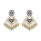 Gold-Polished Traditional Pearl Kundan Studded Meenakari Necklace With Earring Maang Tikka Set For Women And Girls - Wahe Jewels - Swadesiicart