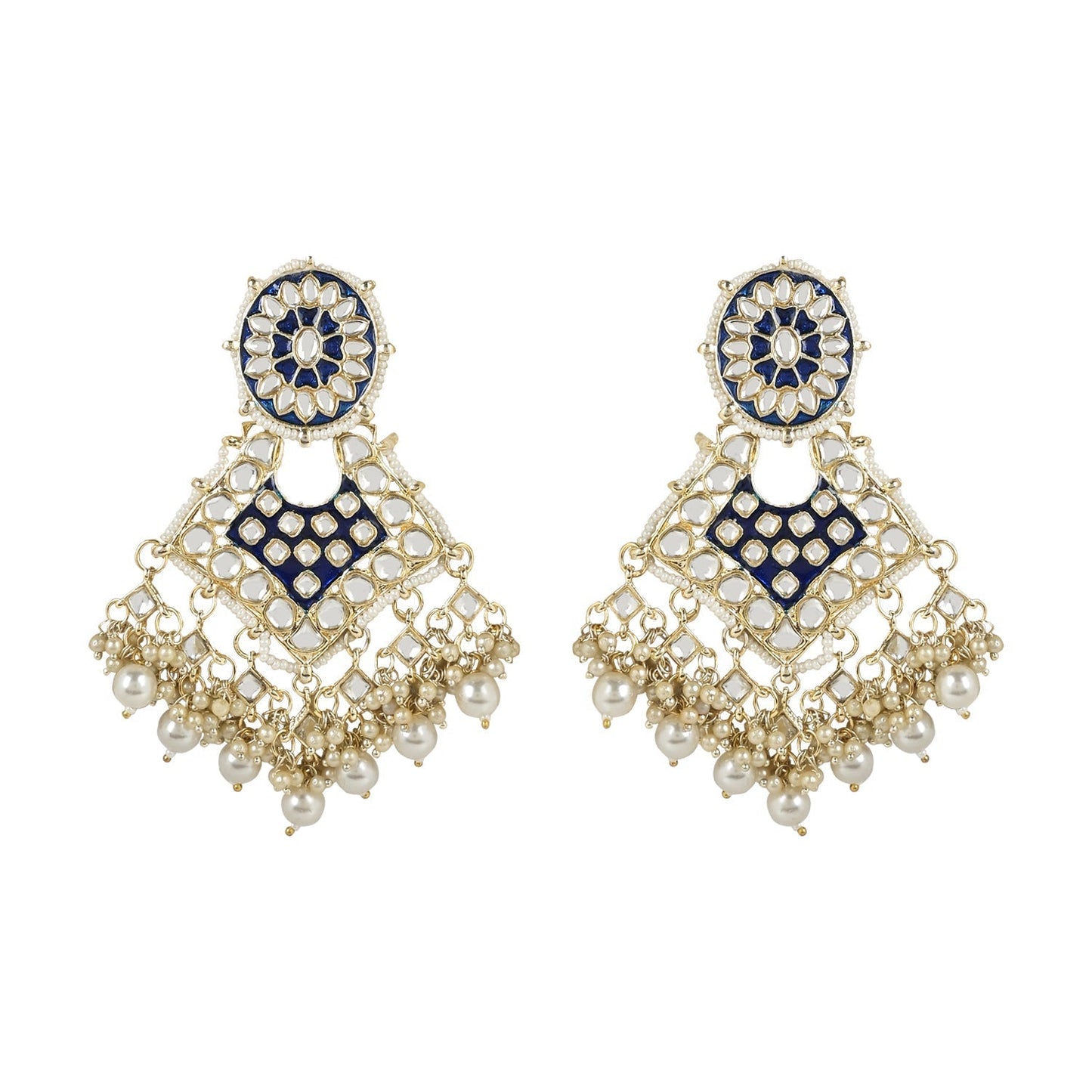 Gold-Polished Traditional Pearl Kundan Studded Meenakari Necklace With Earring Maang Tikka Set For Women And Girls - Wahe Jewels - Swadesiicart