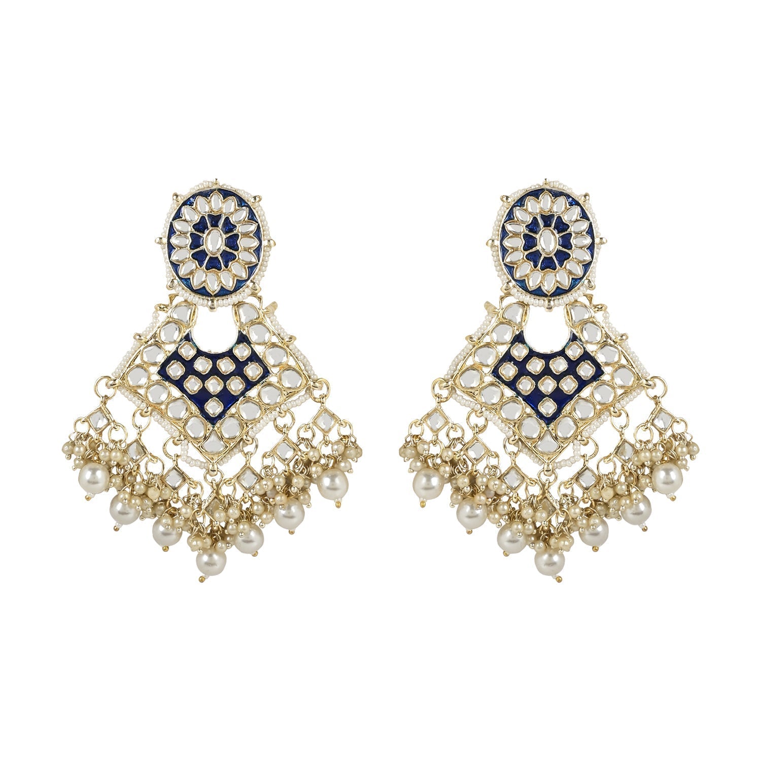 Gold-Polished Traditional Pearl Kundan Studded Meenakari Necklace With Earring Maang Tikka Set For Women And Girls - Wahe Jewels - Swadesiicart