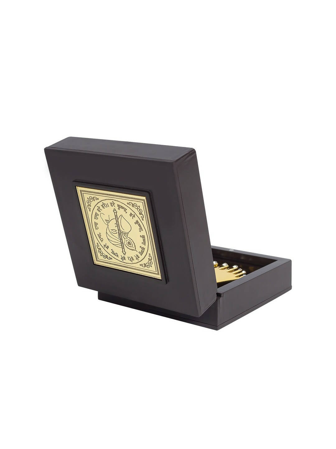 Golden Peacock Black 24 Ct Gold Polished Radha Krishna Wooden Prayer Box | Swadesiicart