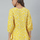 Janasya Women's Yellow Cotton Floral Print Flared Top | Swadesiicart