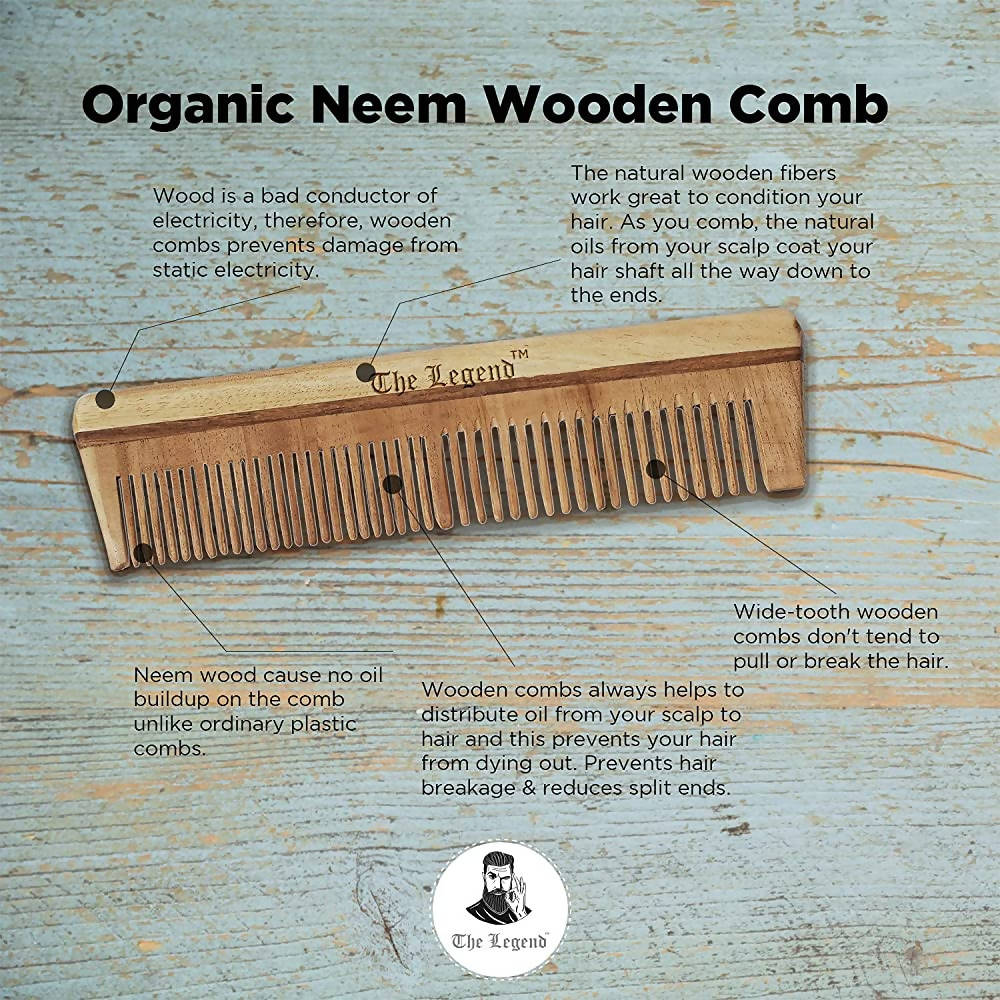 The Legend Organic Pure Neem Wood Comb - Swadesiicart