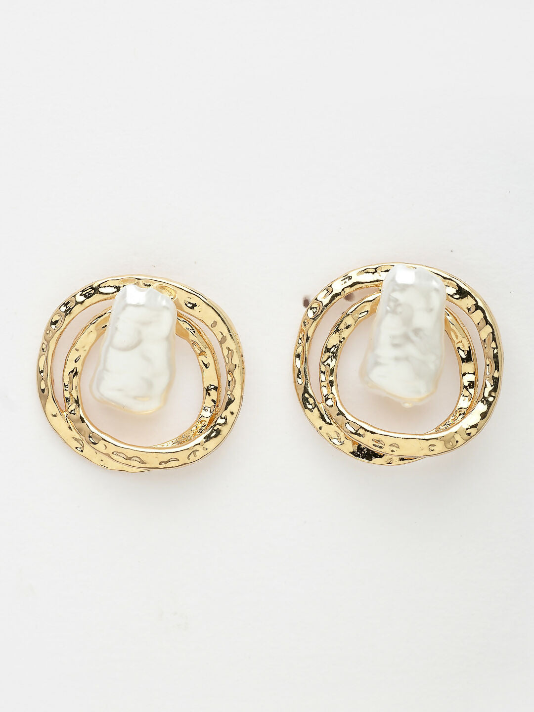 NVR Women's White & Gold-Polished Circular Shape Studs Earring | Swadesiicart