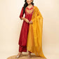 FIORRA Women's Red Silk Blend A-Line Kurta Palazzo Set With Dupatta - Swadesiicart