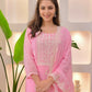 The52 Pink Women's Beautiful Chikankari Work Chanderi Fabric Straight Kurta Pant and Dupatta Set - Swadesiicart