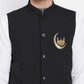 Even Apparels Black Pure Cotton Nehru Jacket With Eid Insignia NJ-PW668-CHA | Swadesiicart