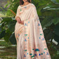 Vishnu Weaves Women's Off White Paithani Silk Minakari Zari Woven Saree with Unstitched Blouse - Swadesiicart