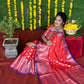 Jyoti Fashion Women's Red Soft Handloom Silk Zari Woven Saree with Blouse | Swadesiicart