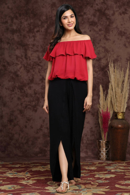 Juniper Women Black Rayon Dobby Woven - Dobby Tulip Dhoti Pant | Swadesiicart
