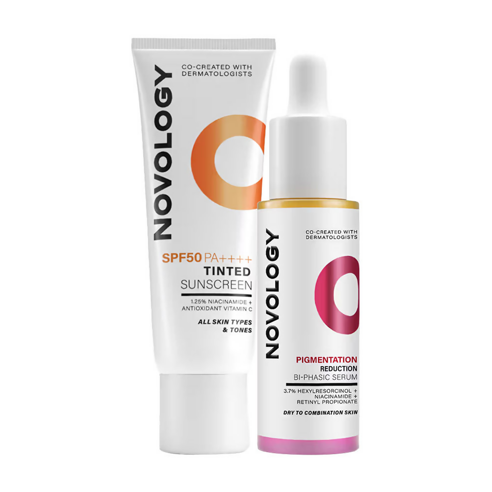 Novology Bi-Phasic Hyper Pigmentation Serum + SPF 50 PA++++ Tinted Sunscreen Combo - Swadesiicart
