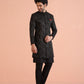 Kisah Men Black Embossed Kurta Indowestern Trouser Set | Swadesiicart