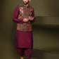 Kisah Men Maroon Printed Kurta Jacket Dhoti Set | Swadesiicart