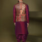 Kisah Men Maroon Printed Kurta Jacket Dhoti Set | Swadesiicart