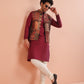 Kisah Men Maroon Printed Kurta Jacket Churidar Set | Swadesiicart