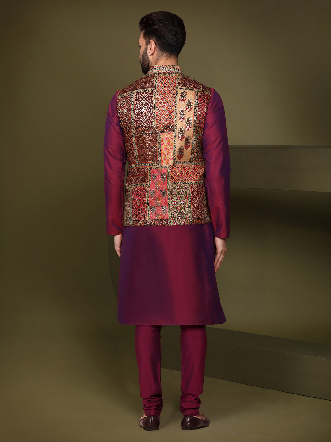 Kisah Men's Multi Color Kurta Jacket Churidar Set | Swadesiicart