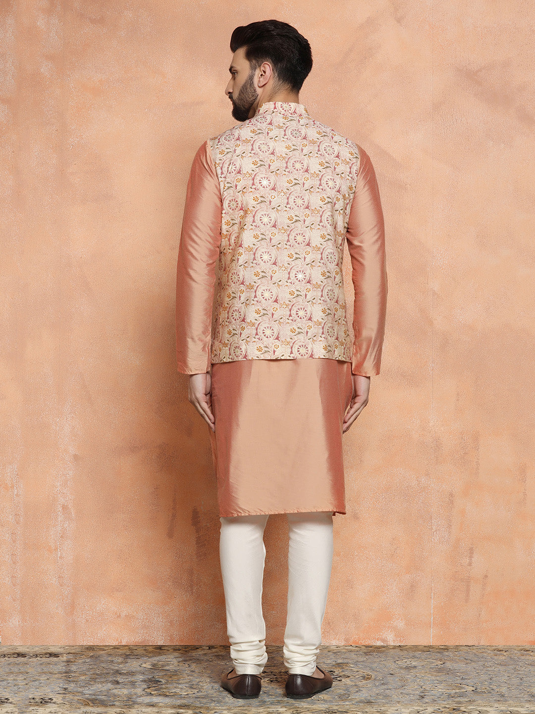 Kisah Men's Multi-Coloured Printed Kurta Jacket with Churidar Set | Swadesiicart