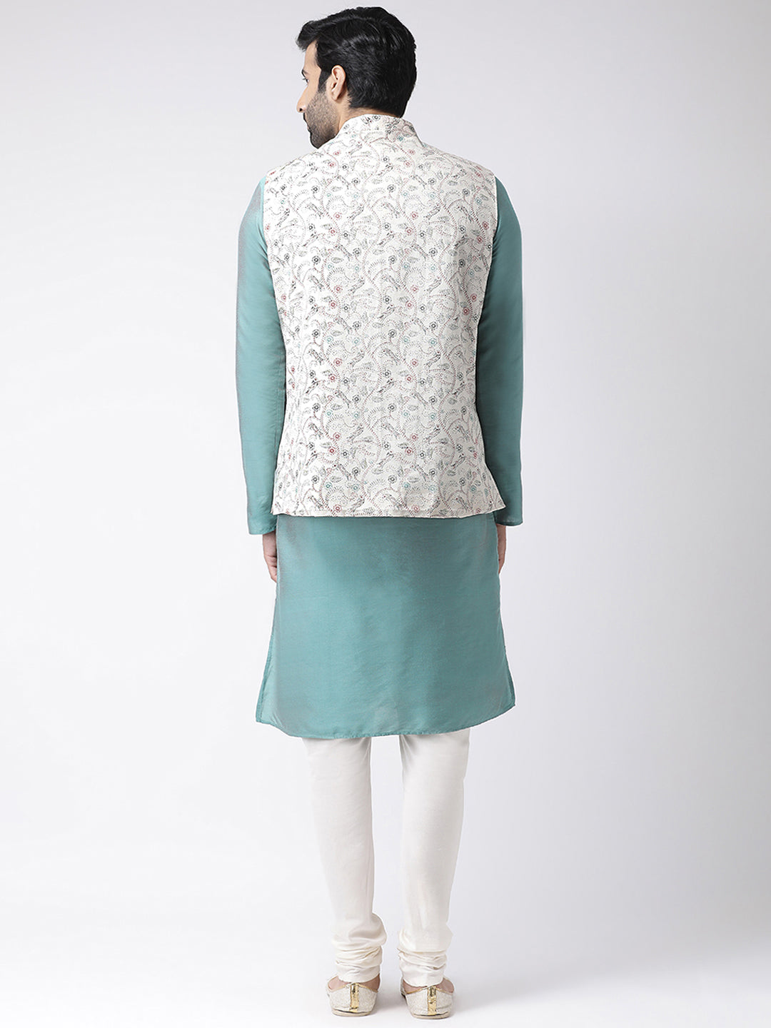 Kisah Men Off-White Printed Kurta Jacket Churidar Set | Swadesiicart