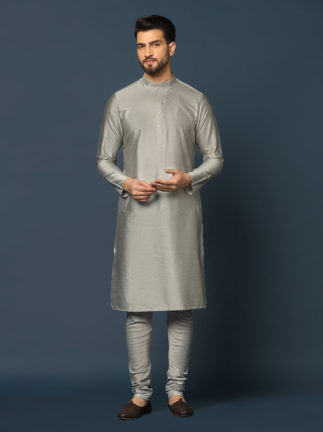 Kisah Men Grey Textured Kurta Jacket Churidar Set | Swadesiicart