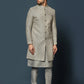 Kisah Men's Grey Textured Kurta with Indo-Western Jacket and Churidar Set | Swadesiicart