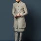 Kisah Men's Grey Textured Kurta with Indo-Western Jacket and Churidar Set | Swadesiicart