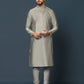 Kisah Men's Grey Textured Kurta with Indo-Western Jacket and Churidar Set | Swadesiicart
