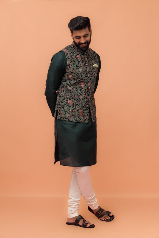Kisah Men Multi Coloured Printed Kurta Jacket Churidar Set | Swadesiicart
